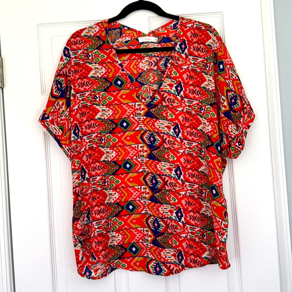 Lush Aztec Blouse. Deep Vneck Size L